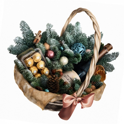 Новогодняя корзина с Ferrero rocher и вином